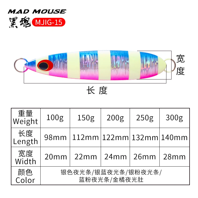 MADMOUSE-señuelo luminoso de pesca, cebo de Metal para Jigging lento, 2021g, 100g, 150g, 200g, 250g, para barco de mar profundo, novedad de 300 - imagen 2