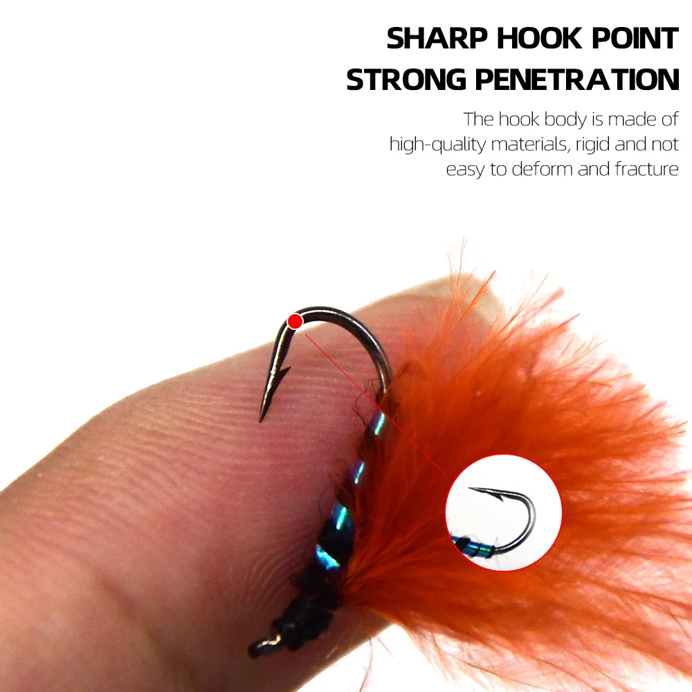 MNFT-Mosca de pesca de trucha roja, aparejos de pesca con mosca, moscas, insectos artificiales, señuelos, 10 piezas 8 # - imagen 4