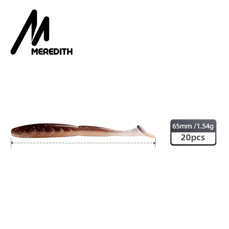Meredith-señuelo de silicona suave Crazy Shiner II, 65mm, 1,54g, con cola en T, swimbait, cebo artificial, sábalo, 20 piezas - imagen 5