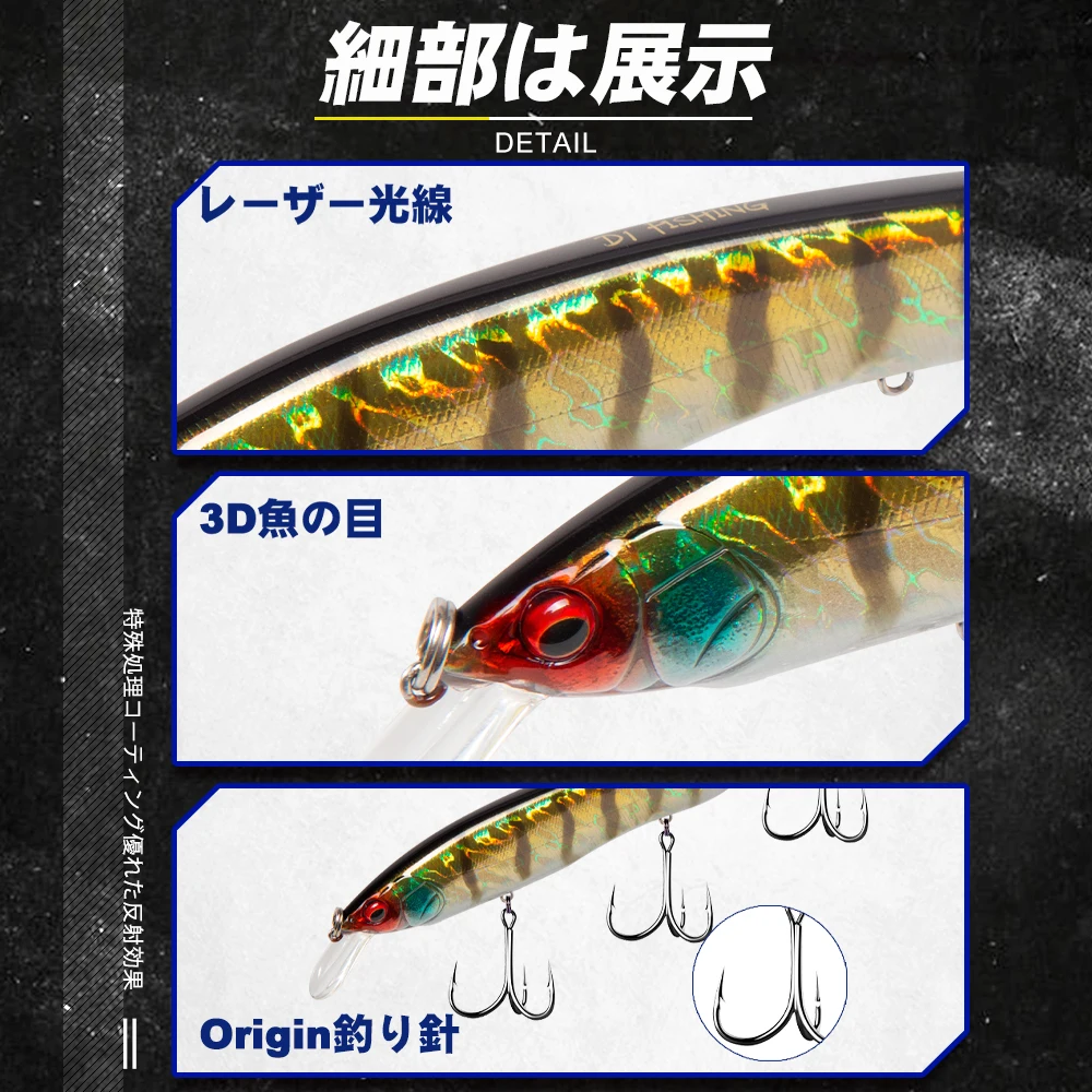 Señuelos de pesca D1 Jerk Minnow, Wobblers artificiales de hundimiento duro de 160mm, 16 colores para lubina, Lucio, perca, aparejos de pesca DT5012 - imagen 5