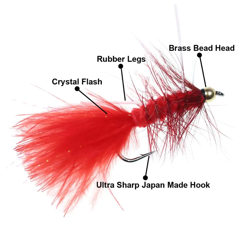 Wifreo 5 piezas cabeza de cuentas de cristal lanoso Bugger Streamer Fly Olive Marrón Blanco Negro Rojo Tamaño 4 6 8 - imagen 5