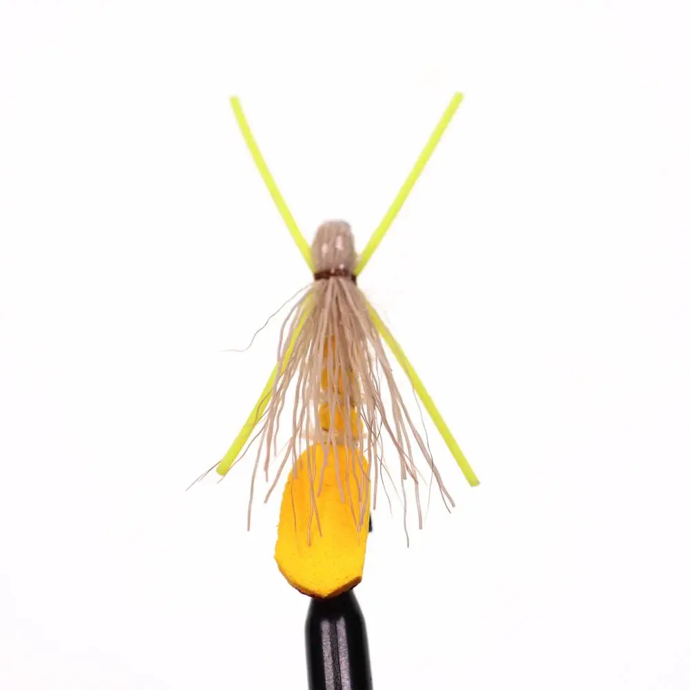 Bimoo-señuelos de pesca de trucha, 8 unidades, Yellow Hopper, Madam X Dry Fly, tamaño #10, moscas de agua dulce, térmicas, Fly Brown Rainbow Cutthroat - imagen 4