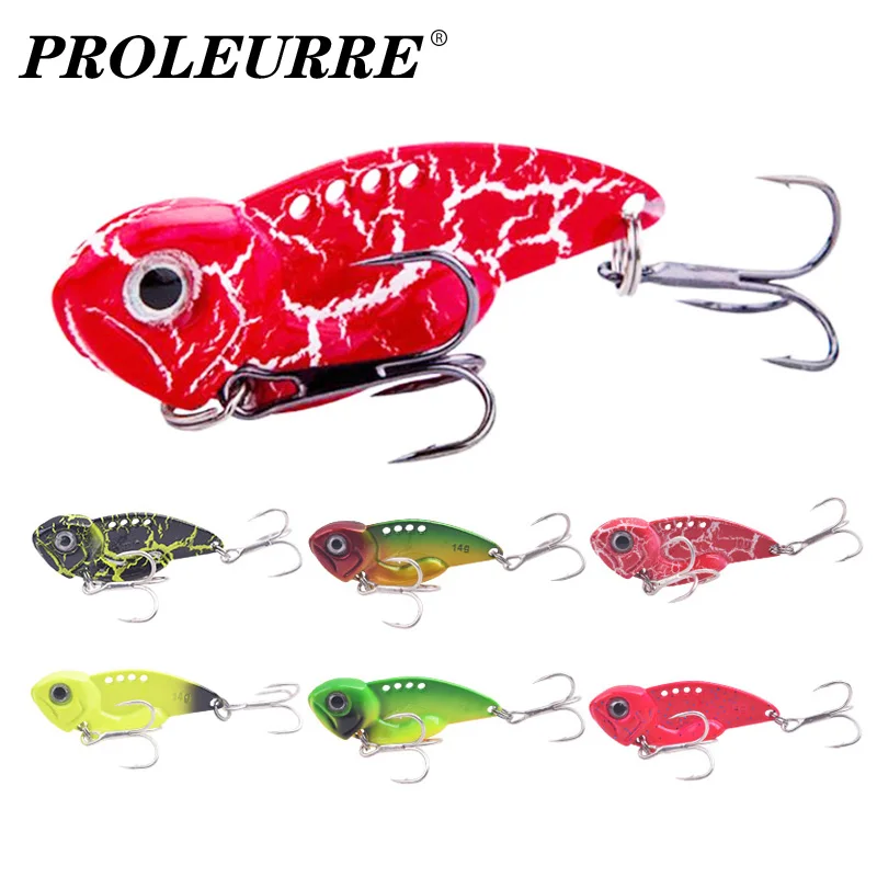 Señuelos de Pesca giratorios VIB de Metal para invierno, cebos artificiales con vibración de 7g, 10g, 14g, trucha, lubina, anzuelo triple, aparejos de Pesca, 1 ud.