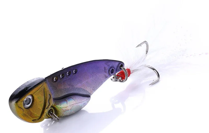 Señuelo vib de Metal para pesca, cebo para nadar, 5,5 cm, 11g, señuelos artificiales con vibración, anzuelo triple de plumas, 1 pieza en oferta - imagen 3