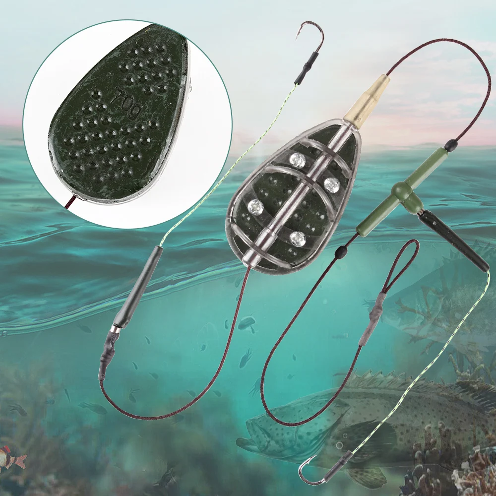 FISH KING-grupo de pesca de carpa, 30-100g, alimentador de Metal de acero de alto carbono, gancho de púas, hundimiento, señuelo Artificial, accesorios - imagen 5