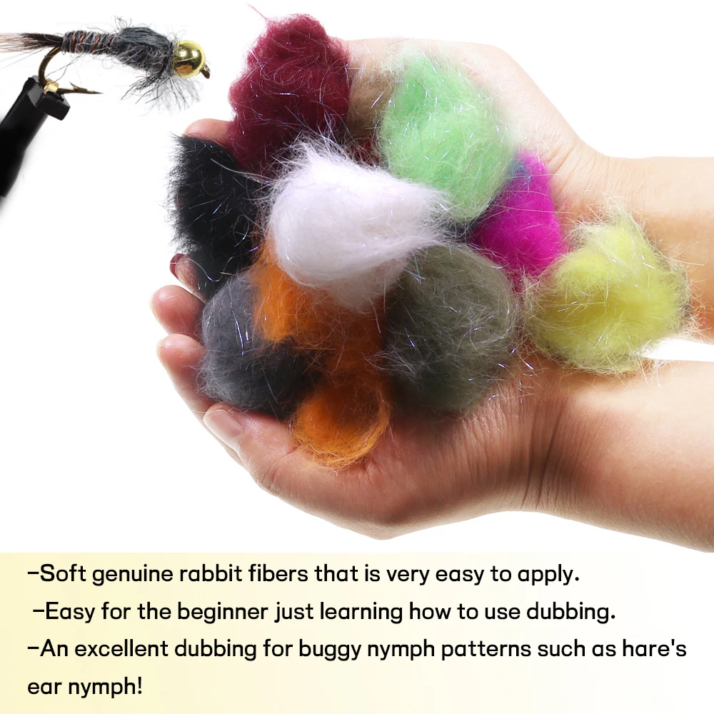 2 bolsas 15 colores atado de moscas conejo doblaje oreja de liebre cuerpo Dub fibra más Flash Ice Dub Caddis Ninfa Scud Caddis Material de atado de moscas - imagen 4