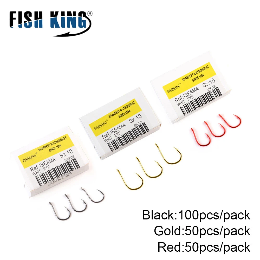 FISH KING 50-100 Uds. Anzuelo de pesca dorado de acero rico en carbono 1 # -12 #   Anzuelo de púas con ojo anillado, anzuelos de carpa, aparejos de pesca - imagen 4