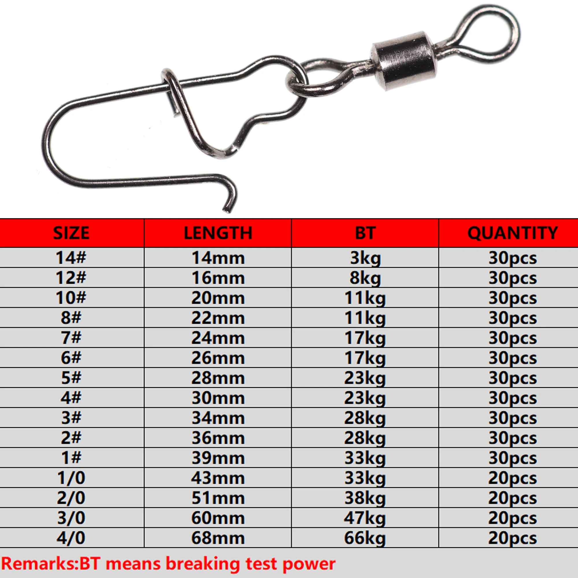 Conector de pesca de agua salada, Pin de enclavamiento giratorio rodante, Clips de enganche rápido para señuelo de pesca, accesorios de aparejos de pesca, 30/20 Uds. - imagen 2