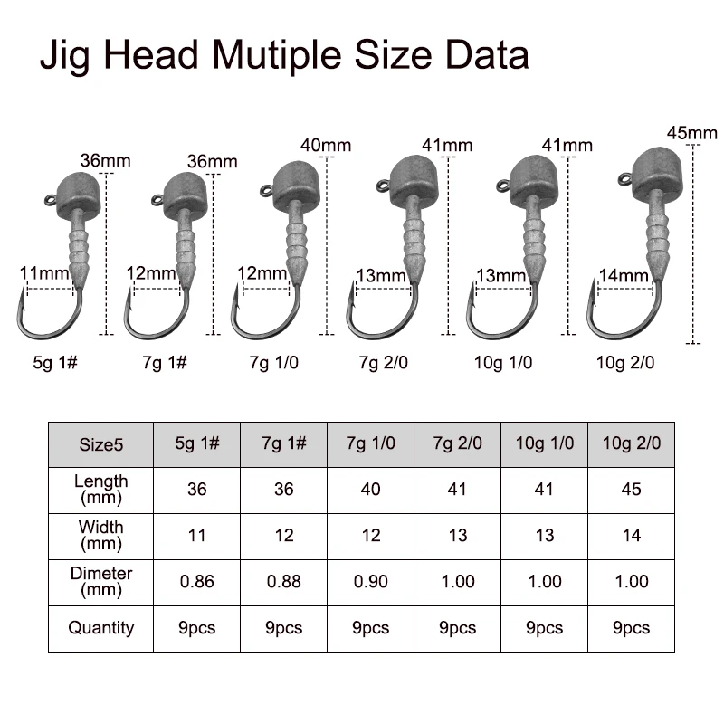 KESFISHING-Cabeza de plantilla de fregadero, 9 piezas, 5g, 7g, 10g, accesorios de pesca, anzuelos de remolque de plomo para cebos artificiales suaves Isca - imagen 3