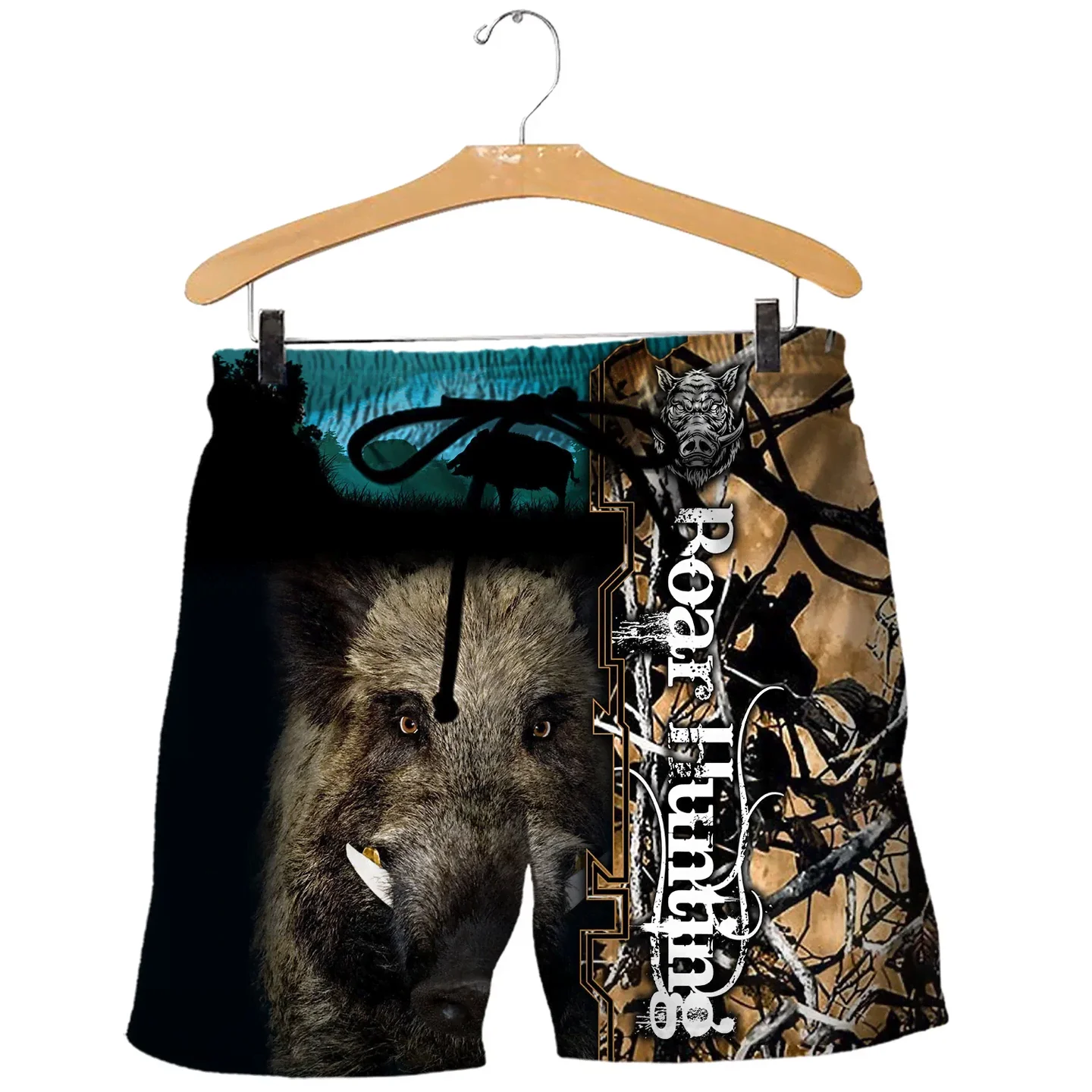 Pantalones cortos con estampado 3D de caza de patos y jabalí para hombre, ropa de calle Unisex, pantalones cortos sueltos de playa de verano, pantalones casuales de poliéster SDM19 - imagen 3