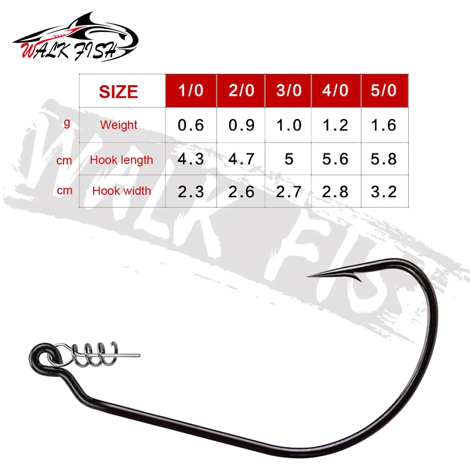WALK FISH-anzuelos de pesca con bloqueo giratorio, Kit de ganchos de gusano con pasador de centrado para cebos de señuelo suave, 5 tamaños, 20 piezas - imagen 5