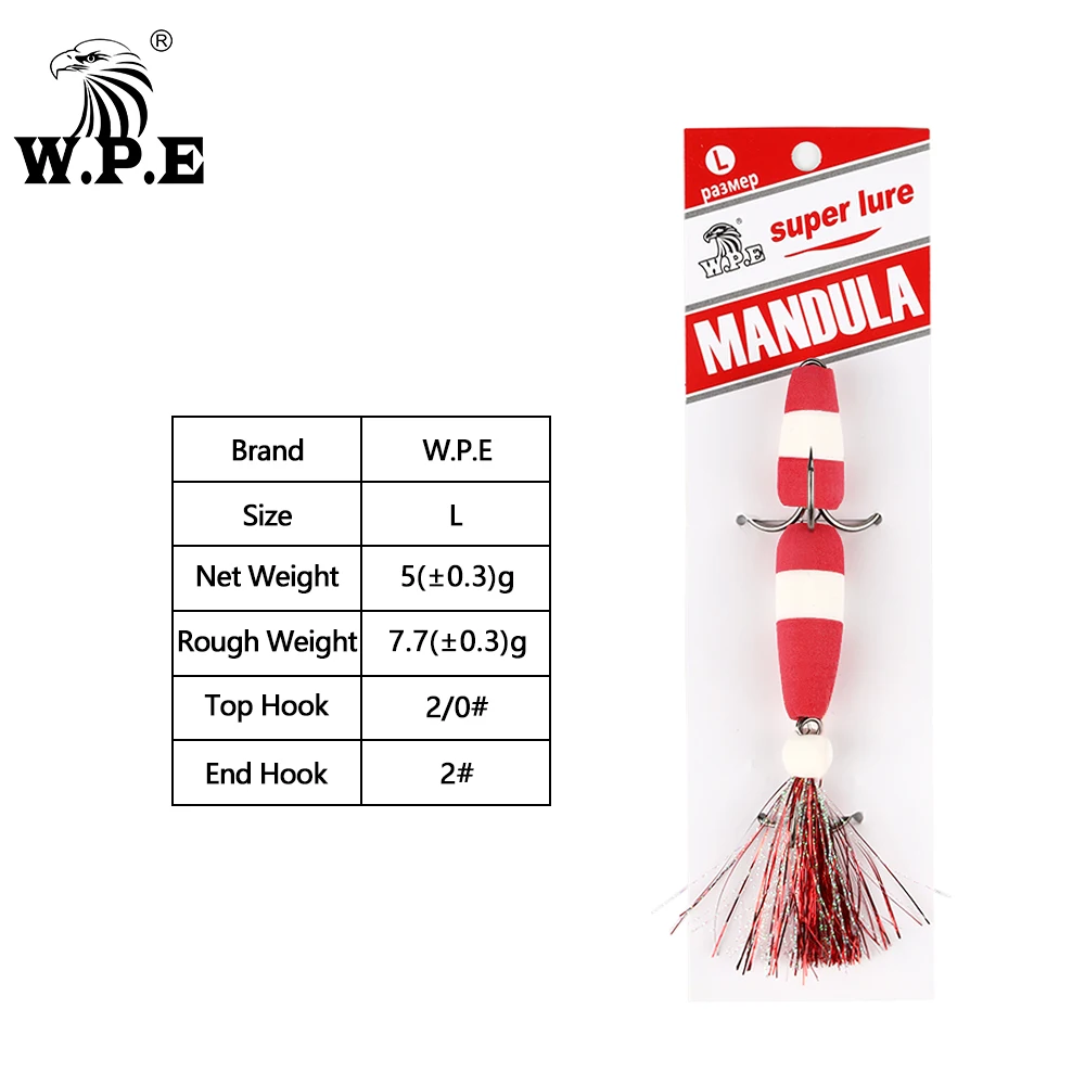W.P.E nuevo MANDULA 50 colores tamaño L señuelo de lubina pesca suave señuelo de lubina densidad espuma cebos de natación 5g con 2 anzuelos triples 2/0 # 2 # - imagen 4