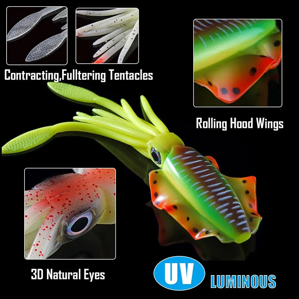 SUNMILE-señuelo suave de pesca, 48g, 20cm, luminoso/UV, plantilla de calamar, Señuelos de pesca, pulpo, Swim Wobbler para pesca en el mar, cebo Wobbler - imagen 4