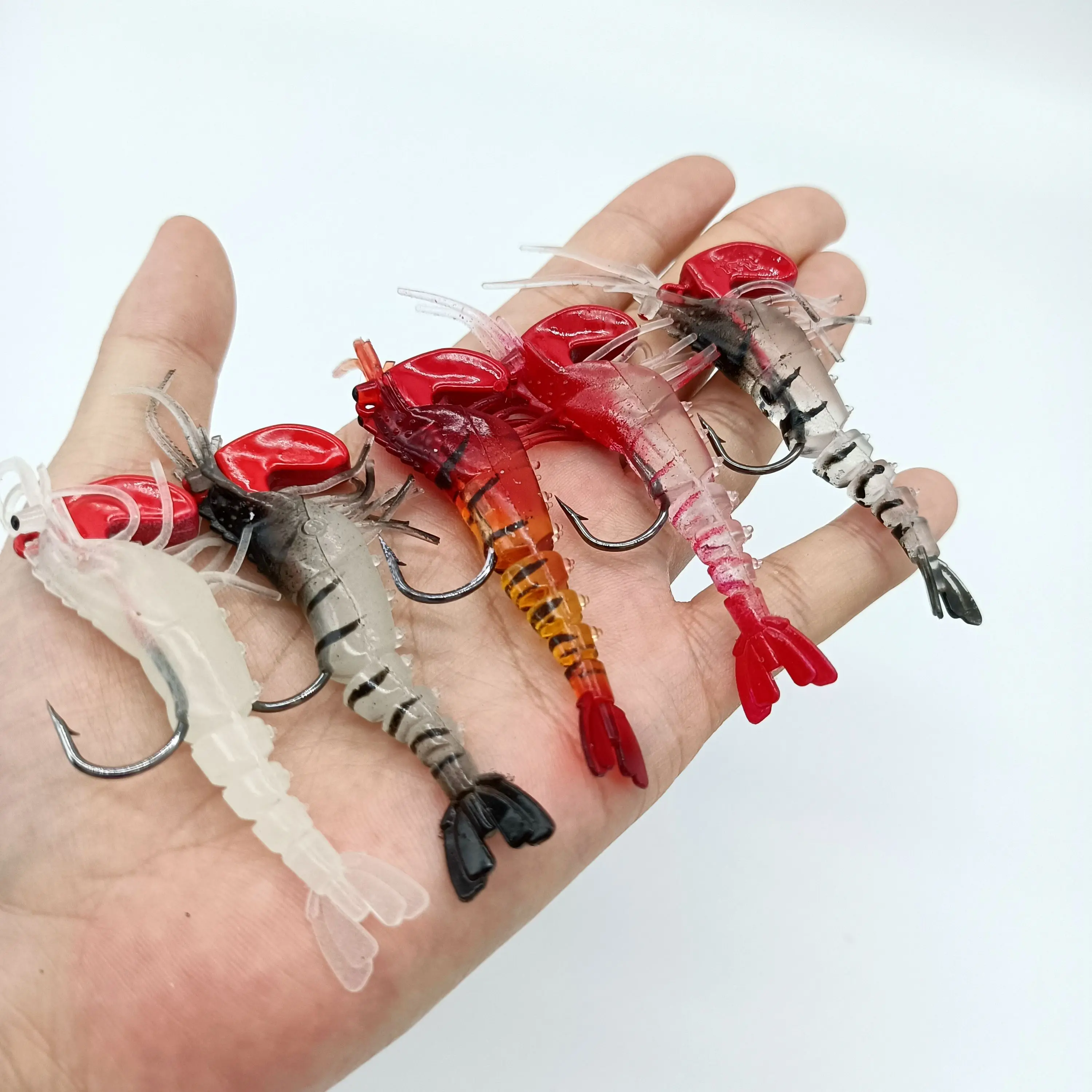 DUODUOYU-señuelo de pesca de gamba suave con cabeza de plomo, 1 uds, 12g/70mm, cebo Artificial suave de silicona con ganchos, aparejos de pesca de mar - imagen 3