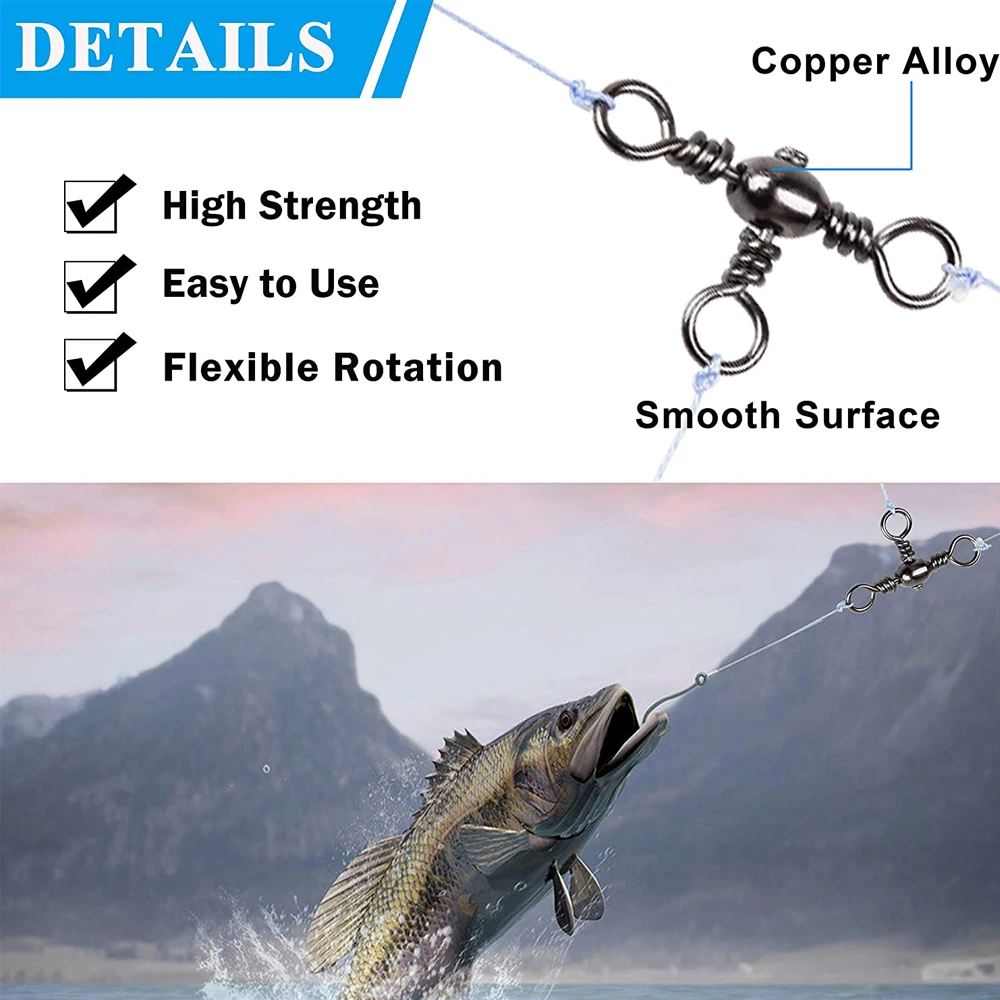 Conector de pesca de latón, accesorio giratorio de 3 vías, aparejos de aparejo de gancho de cuerda para aparejos de pesca, 120 Uds. - imagen 5