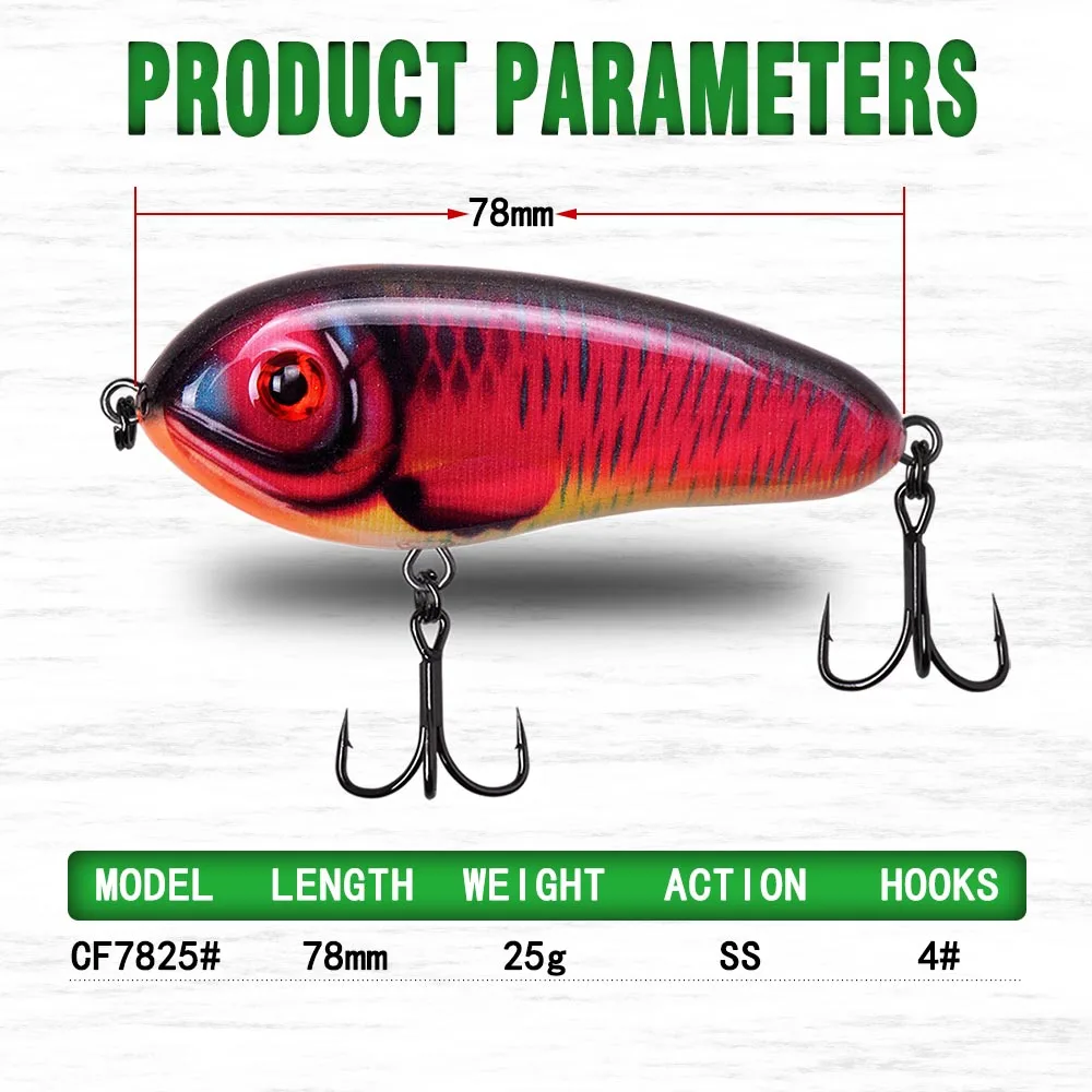 Señuelo de pesca de hundimiento lento, cebo duro artificial, CFLure, agua dulce, 78mm, 25g, Lucio, lubina, aparejos de pesca - imagen 5