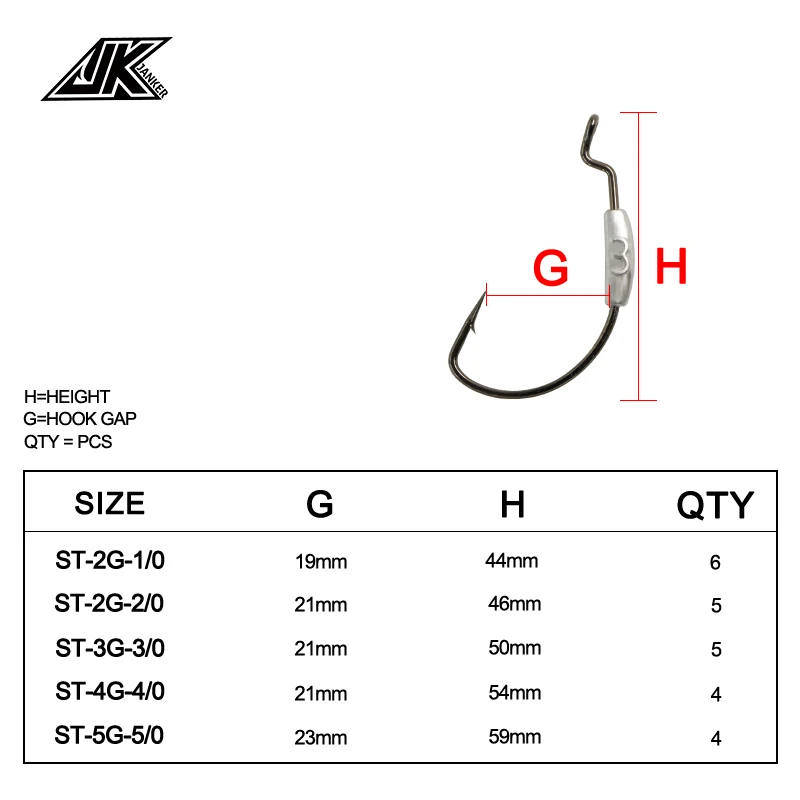 JK ST 2-5g Jig Head 2X fuerte níquel negro resistencia a la oxidación agua salada gusano ponderado anzuelo de púas - imagen 5