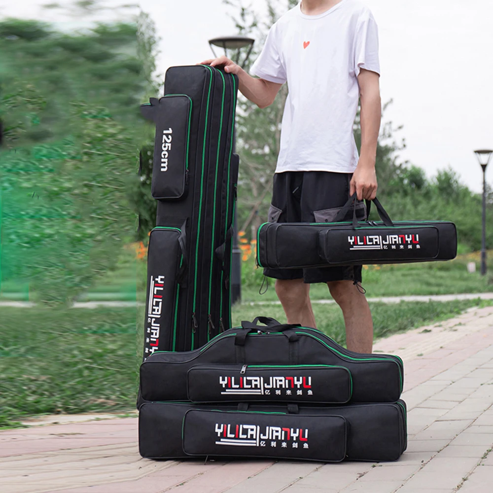 Bolsa de pesca plegable portátil de 3 capas, bolsa de transporte para caña de pescar, carrete, aparejos de pesca, estuche de almacenamiento de viaje, X260G, 120cm/130cm - imagen 2