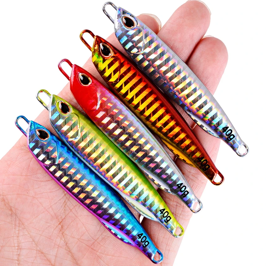 Señuelos de fundición de Metal para pesca en el mar, cebo Artificial de 10G, 15G, 20G, 30G, 40G, cuchara de fundición larga para Jigging, 6 unidades - imagen 5