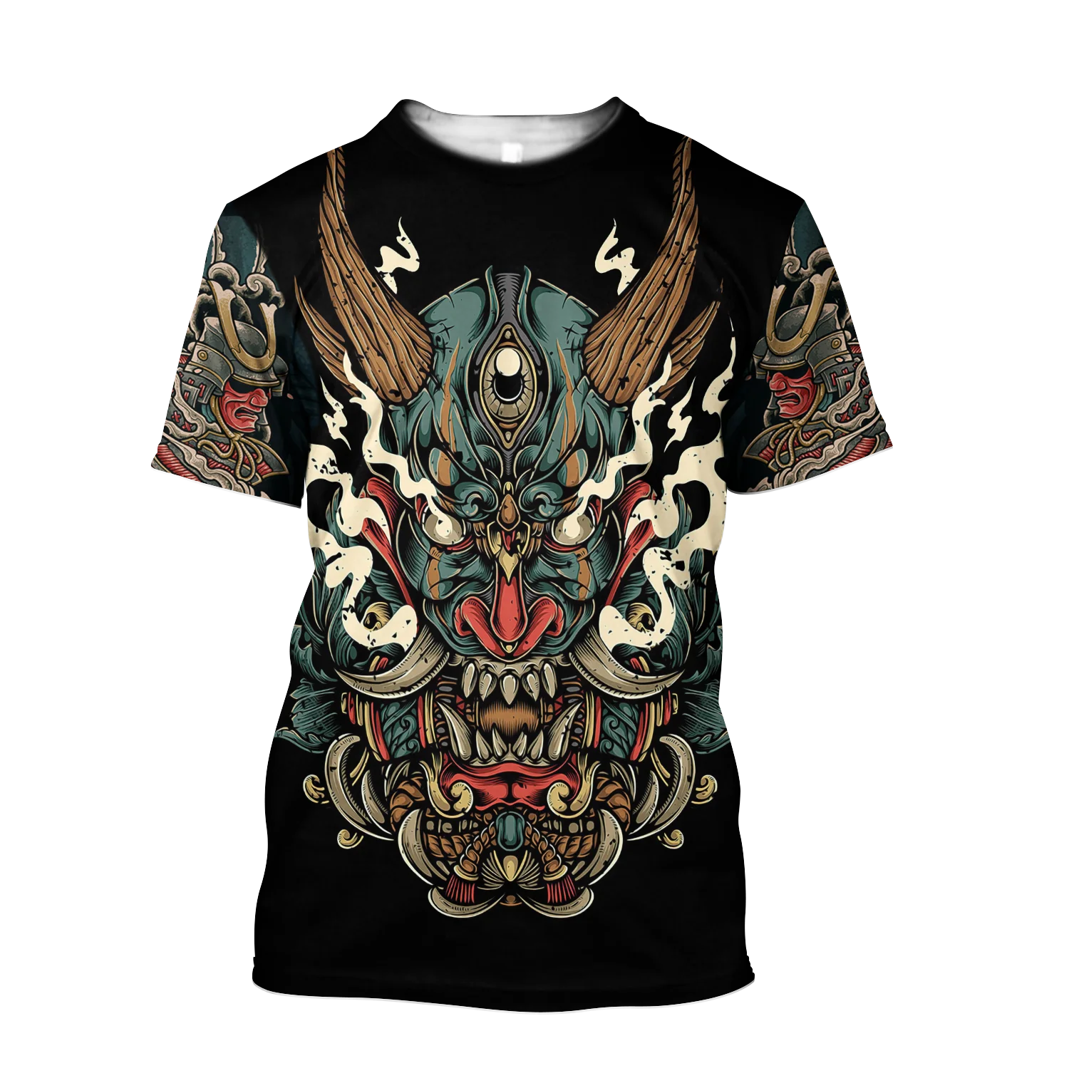 Camiseta Samurai Oni manga corta estampado 3D máscara tatuaje
