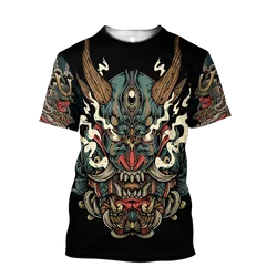 Camiseta Samurai Oni manga corta estampado 3D máscara tatuaje