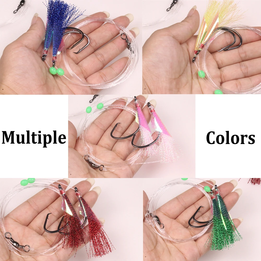 Elllv-Cebo brillante para pesca en el mar, 10 bolsas, Sabiki Rigs, 2/3 ganchos con barril giratorio, rosa, amarillo, verde, rojo, azul, 1/0 - 8/0 - imagen 2