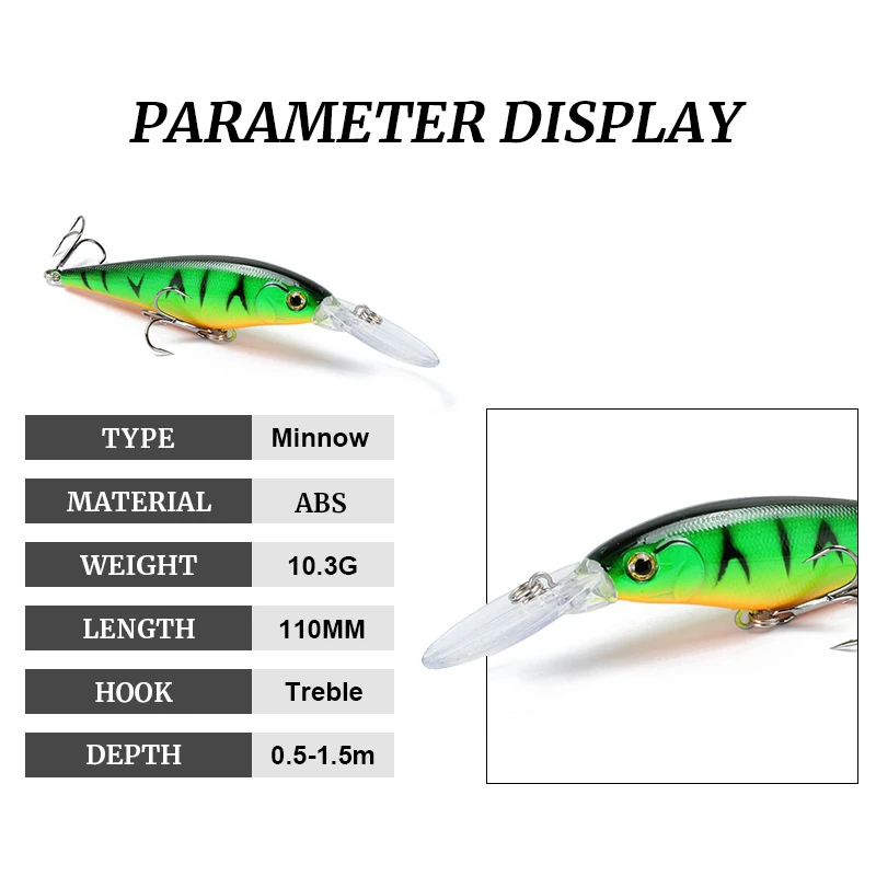 Señuelo de pesca de pececillos, 11cm, 10,5g, cebo duro de plástico Artificial, Jerkbait, Swim Deep Swim, Wobblers japoneses, Crankbait, aparejos de pesca de lubina, 1 unidad - imagen 2