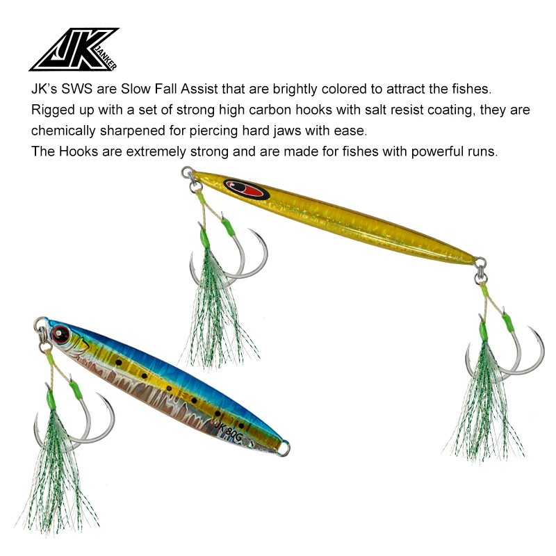 JK-anzuelo de pesca SWS, anzuelos de doble asistencia, 1/0, 2/0, 3/0, 4/0, 5/0, 6/0 - imagen 5