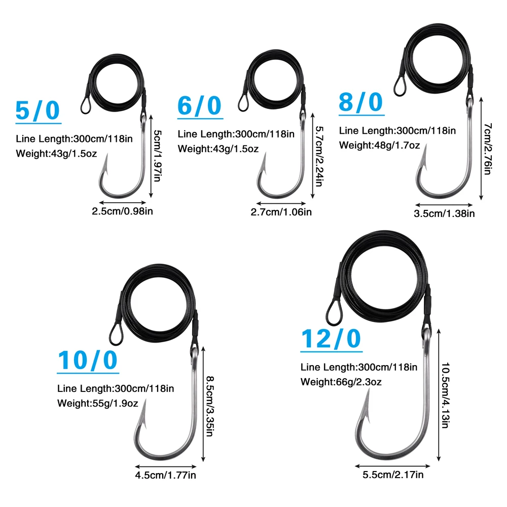 6 uds 400LB anzuelo de pesca de atún tiburón anzuelos de cebo de juego grande de acero inoxidable Cable recubierto de nailon líder de alambre para pesca en agua salada - imagen 3