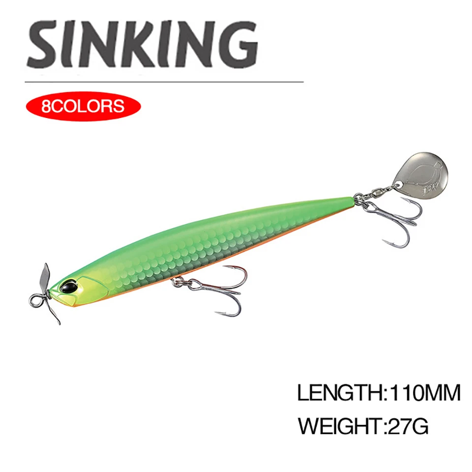 WALK FISH-señuelo de pesca de lápiz, cebo duro que se hunde, ojos 3D, anzuelo triple Wobbler, Minnow, aparejos de pesca de calidad japonesa, 110mm/27g - imagen 5