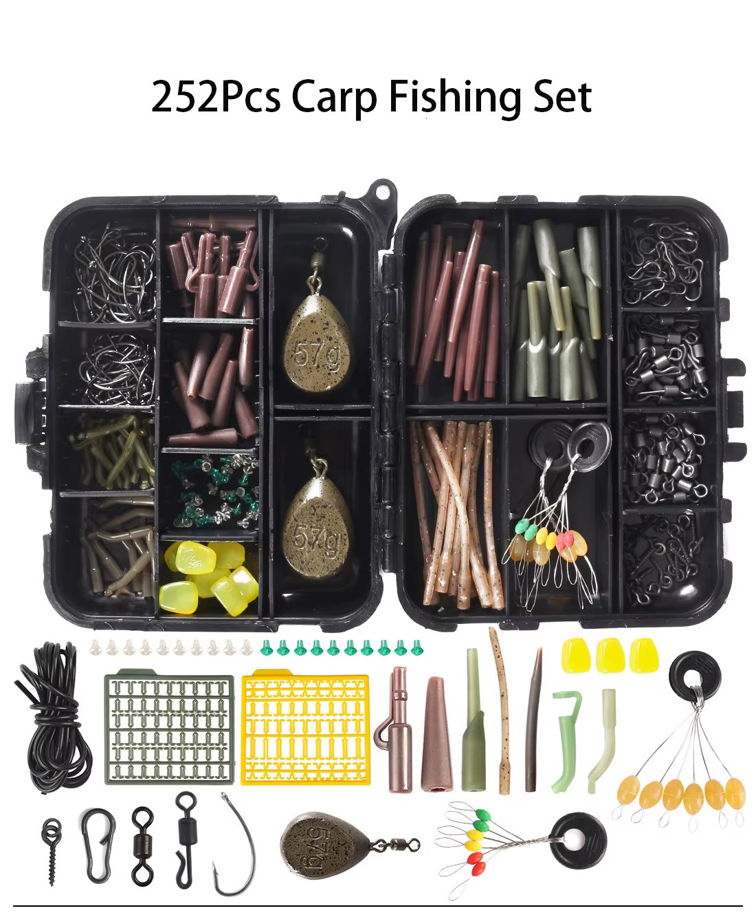 Caja abierta mostrando la variedad de accesorios