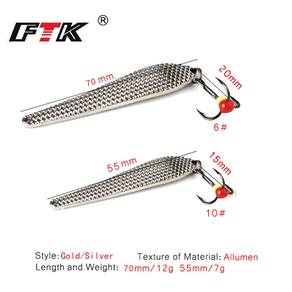 FTK-señuelo de pesca en hielo de invierno, 7g, 12g, aparejo Vertical de Metal plateado dorado con anzuelo triple para pesca de perca y Lucio - imagen 2