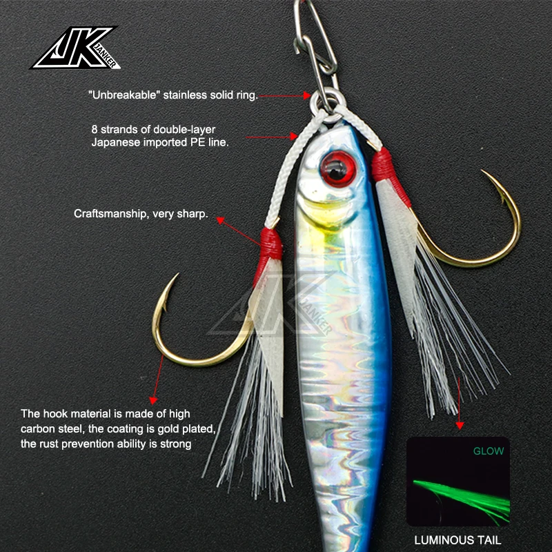 Anzuelo de pesca JK de oro inoxidable con línea de PE, señuelo japonés para agua salada - imagen 5