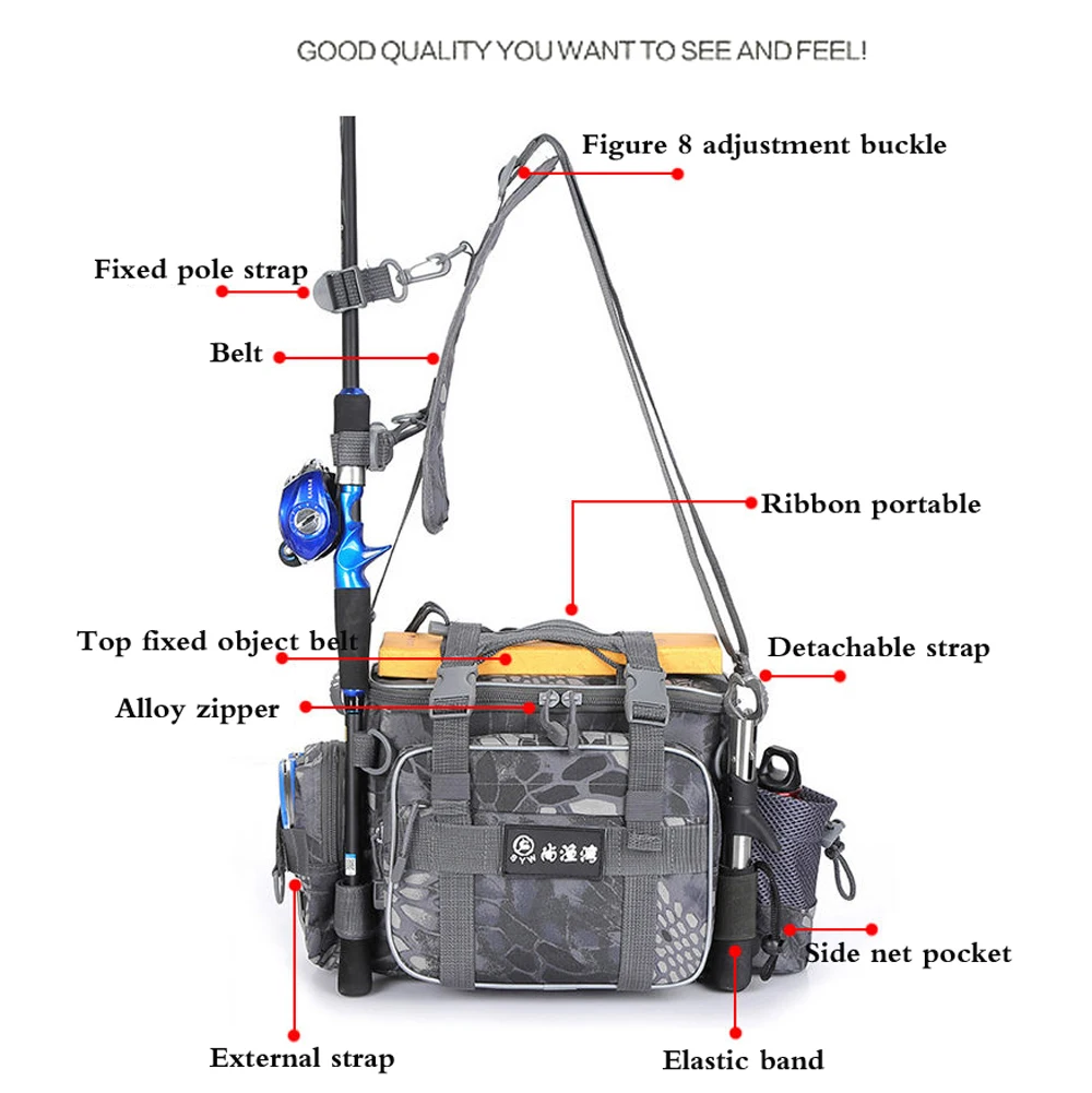 Bolsa de pesca multifunción para aparejos al aire libre, caja de almacenamiento de señuelos de carrete, bolso de mano para cámara de hombro de cintura, bolsa cruzada para caña de pescar de carpa - imagen 3