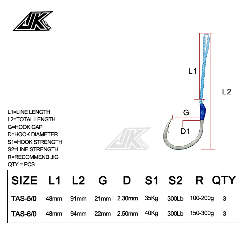 JK TAS-anzuelos de pesca para agua salada, línea de PE japonesa, aparejos de pesca para barco, 5/0, 6/0 - imagen 4