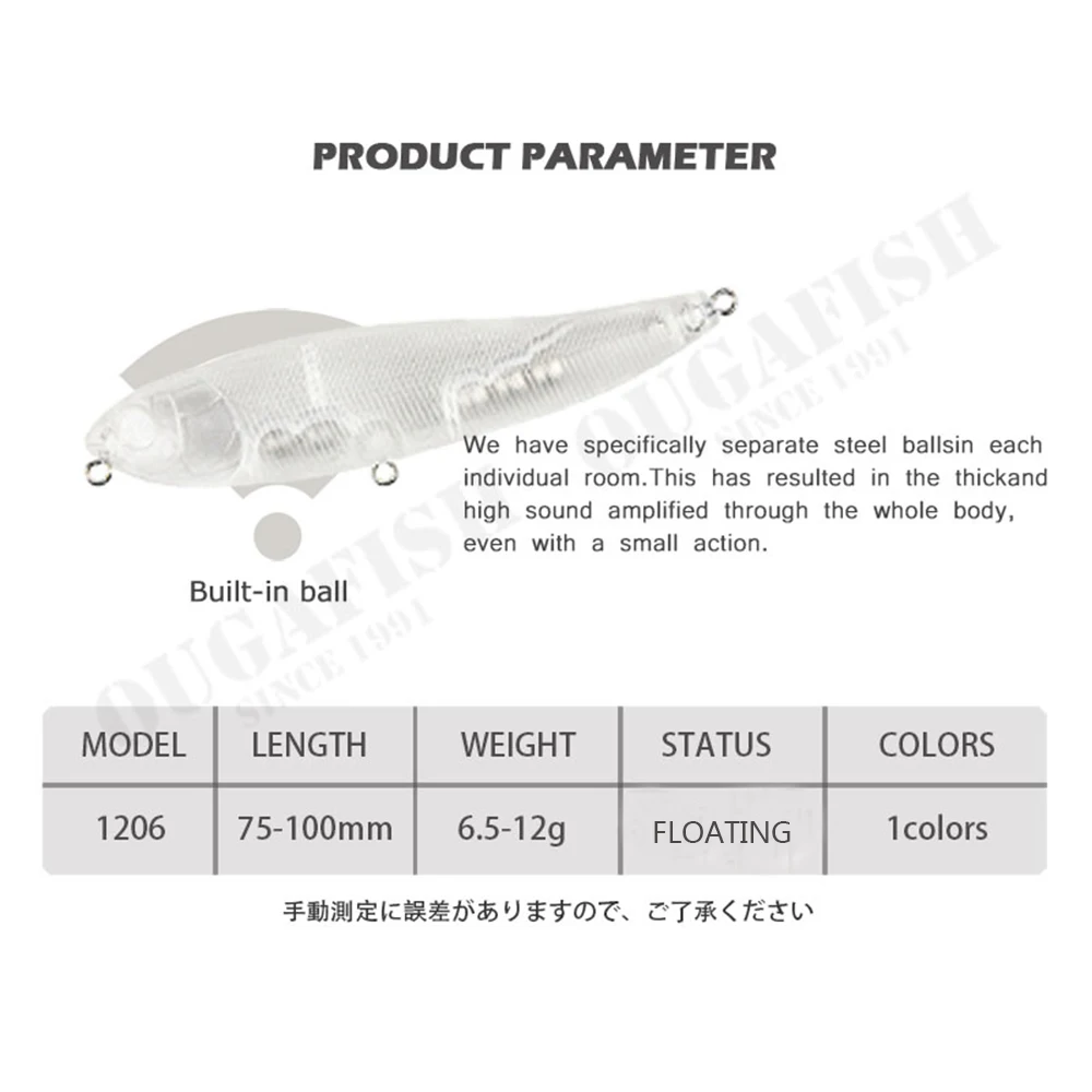 Accesorios de pesca, señuelos en blanco sin pintar, lápiz de 75-100mm, 6,5-12g, Wobblers flotantes Isca, Peche Artificial, Lucio Angeln Zubehor - imagen 4