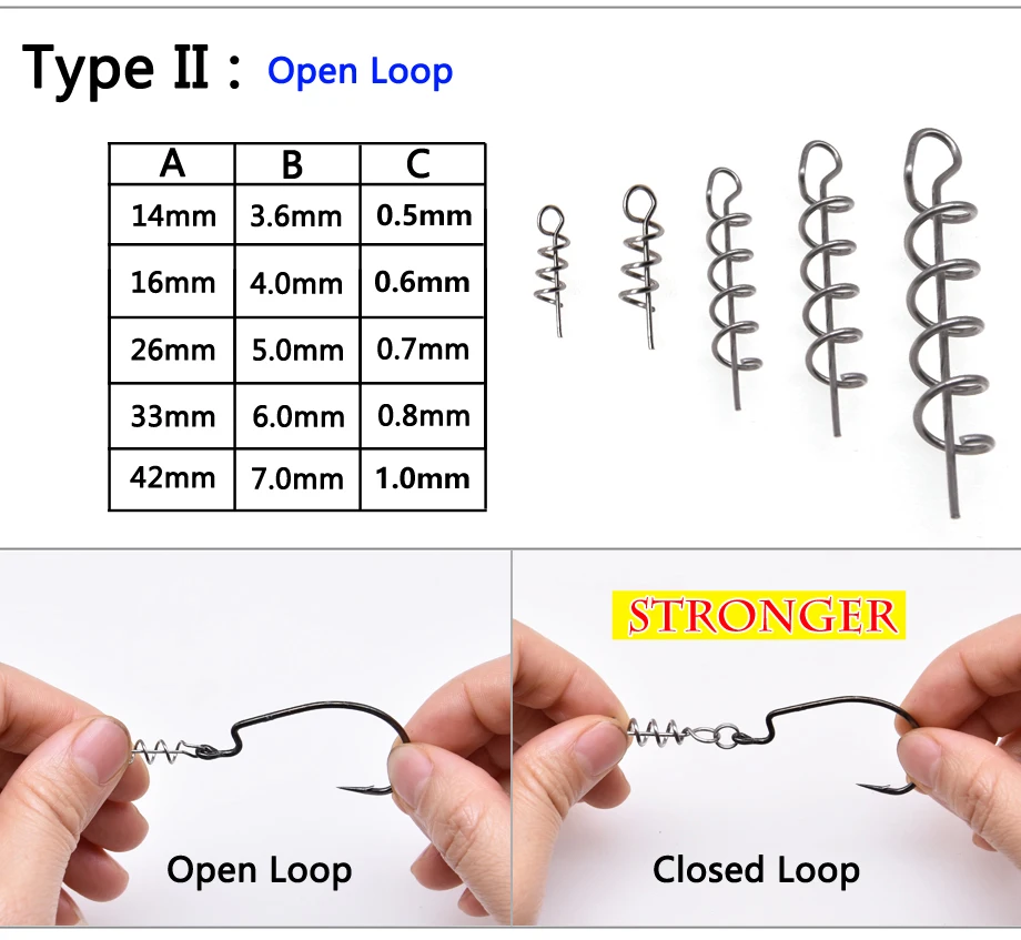 Anzuelo de pesca de todos los tamaños, pasadores centrales, cebo de pesca en espiral, bloqueo de manivela de resorte pequeño/grande de acero para accesorios de pesca con señuelo suave - imagen 4