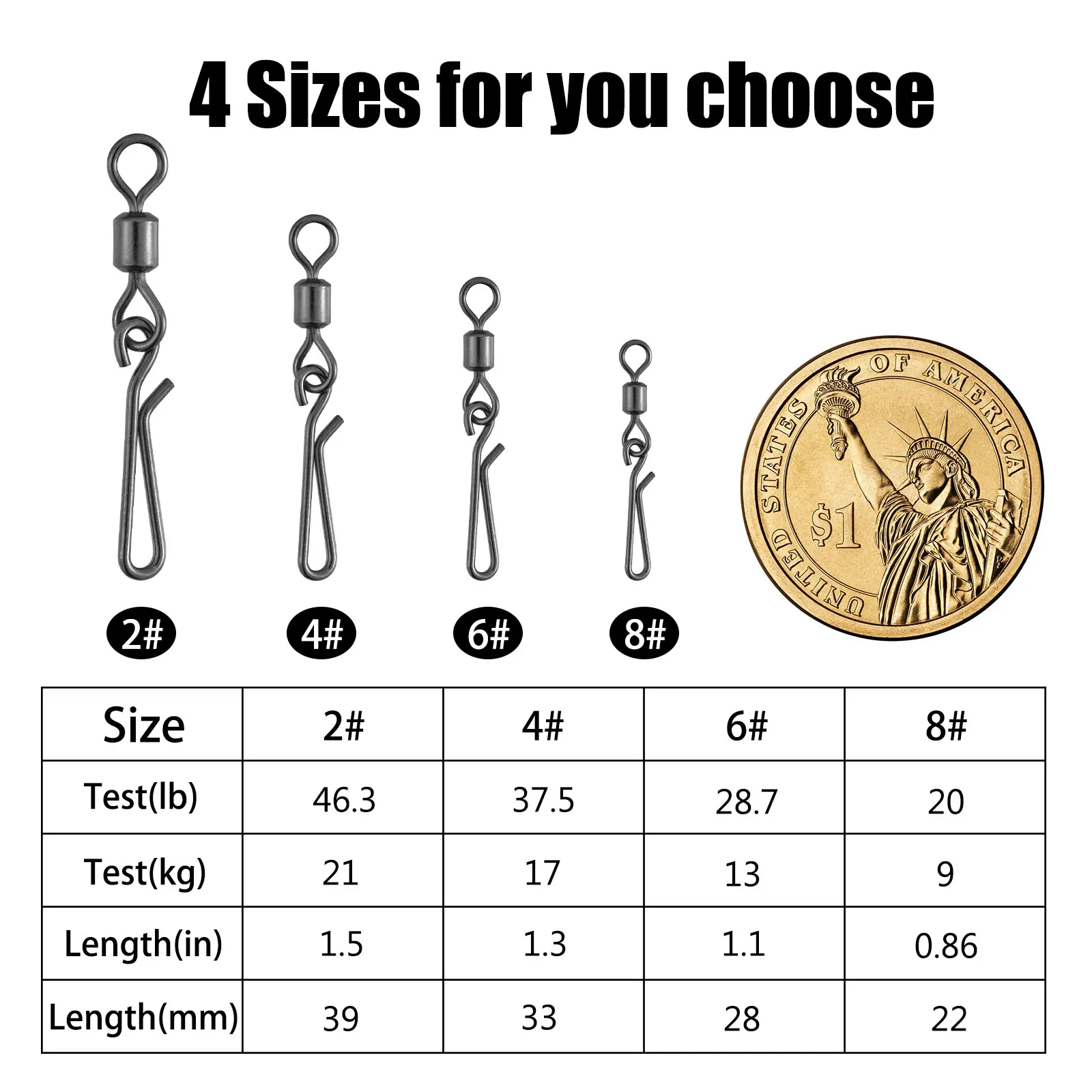 Conector de rodamiento de bolas de alta resistencia para pesca en el mar, giratorio de acero inoxidable para Surfcasting, 20-46lb, 50 unidades - imagen 2