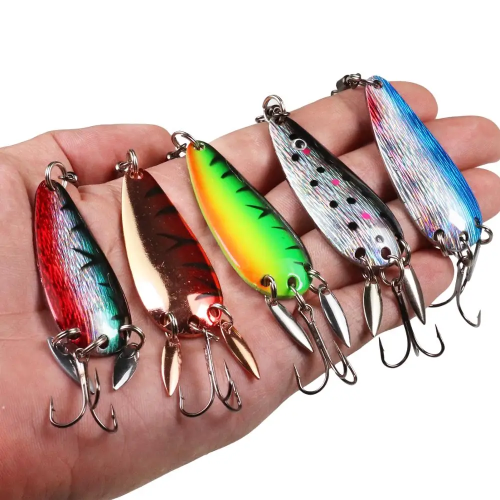 THKFISH-Señuelos de pesca giratorios, 5 uds., para Lucio, trucha, 14g, 20,7g, cebos duros de Metal con anzuelos triples, giratorios, cuchara de pesca - imagen 5