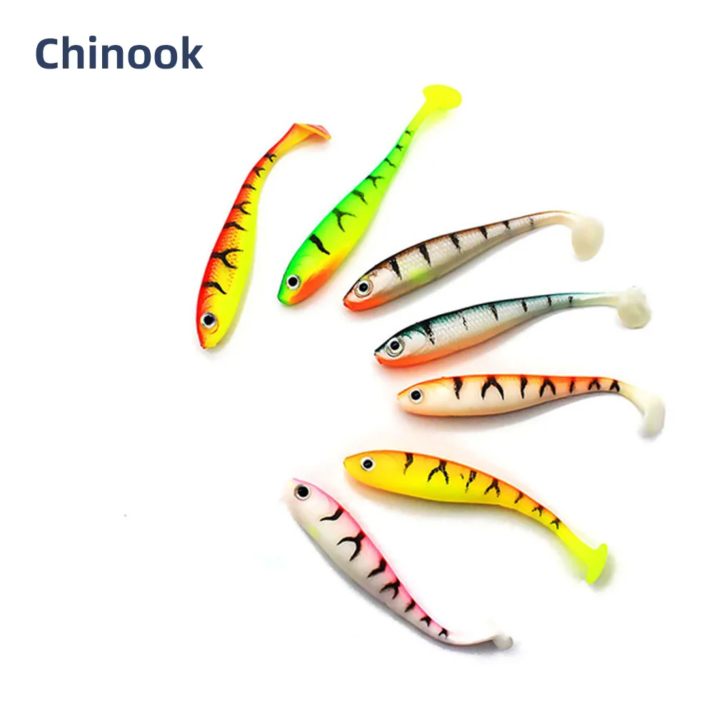 Chinook-señuelo de cebo blando 3D t-tail 65mm, 5 uds., Wobblers, pez de silicona, cebo Artificial, pesca para cabeza de plantilla, anzuelos locos de Texas - imagen 4