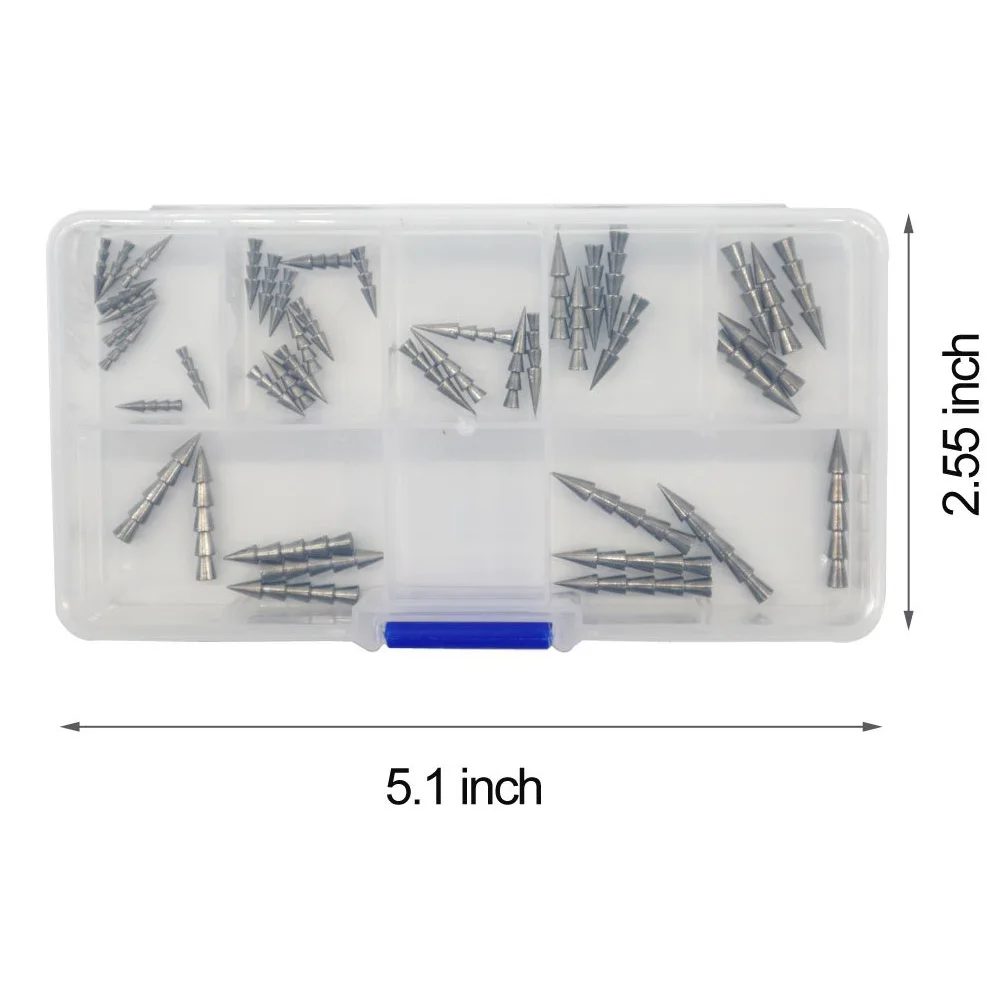 Shaddock-PESAS de tungsteno para pesca, pesas de uñas, plomada Pagoda, Bullet Wacky, plomada volteable, gusano, peso de pesca, 45 unids/lote por caja - imagen 4