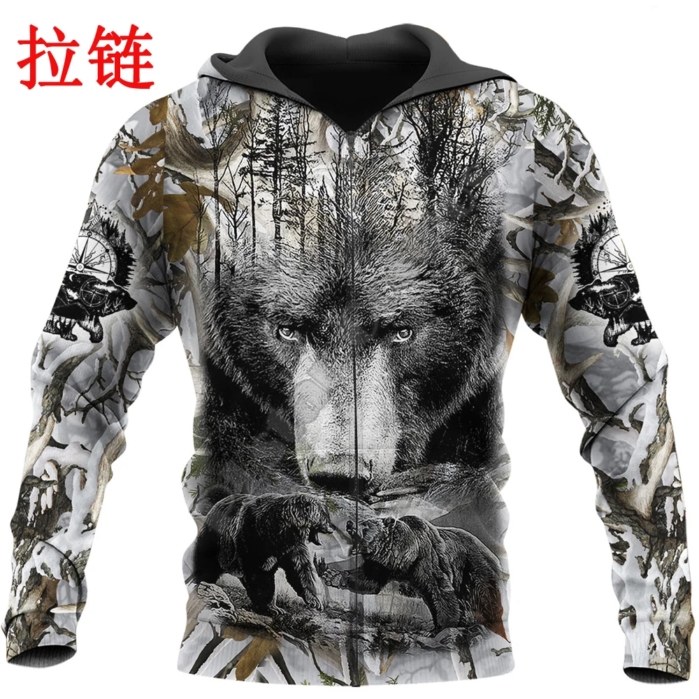 Sudadera con capucha de otoño para hombre con estampado 3D de caza de oso de amor, ropa de calle Unisex, chaqueta informal con cremallera, jersey KJ620 - imagen 3