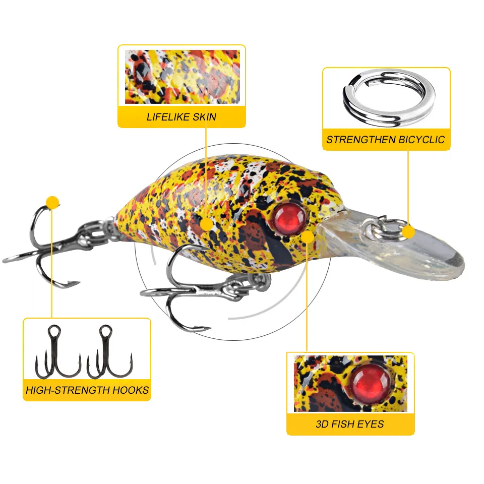 Señuelo de Pesca Crankbait, 1 piezas, 4,5 cm, 3g, señuelo de pececillo de calidad, ojos 3D, cebo duro de plástico, plantilla Artificial, Wobblers - imagen 4