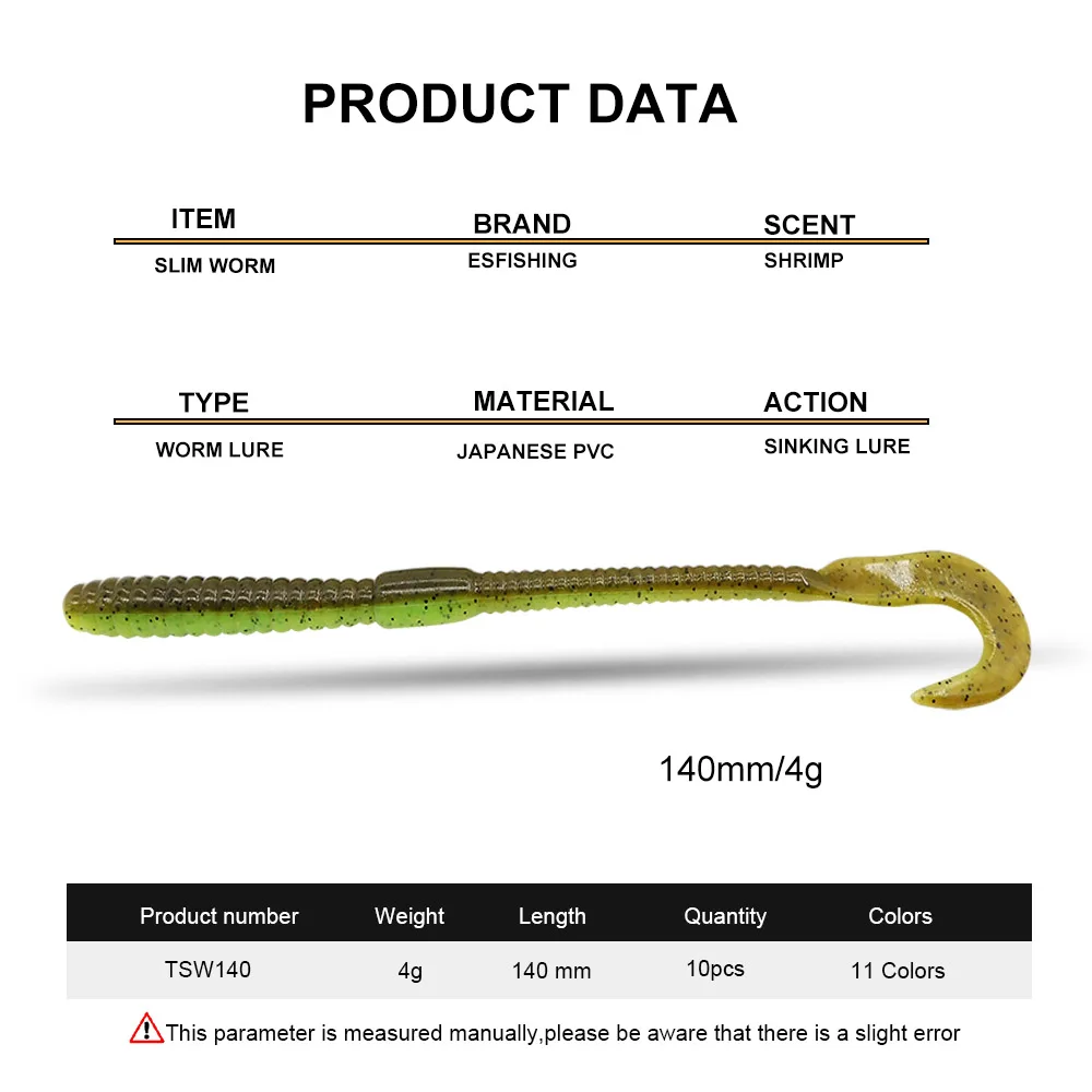 Señuelo KESFISHING gusano delgado 140mm 4g 10 Uds cebos blandos larva de pesca cebo de silicona Artificial Swimbait PVA olor a pescado agregar sales - imagen 3