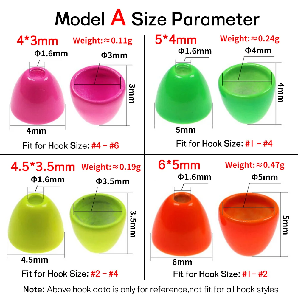 Bimoo 20 piezas cuentas de cabeza de cono de latón fluorescente serpentinas sanguijuela Baitfish tubo moscas atado Material verde naranja amarillo - imagen 5