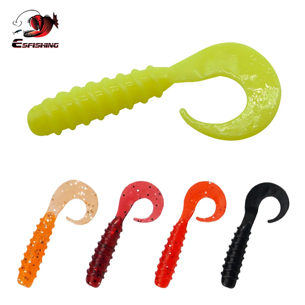 ESFISHING-cebo de plástico blando, bobina de cola Sigle Grub, 55m, 10 Uds., cebo Artificial de silicona, aparejos de Pesca de carpa