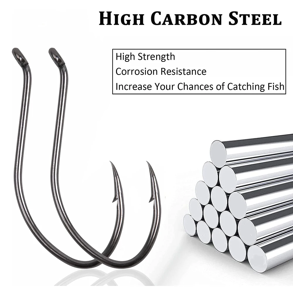 Anzuelos de pesca con púas para agua salada, lote de 50 unidades, 10 #-8/0, de acero al carbono - imagen 5