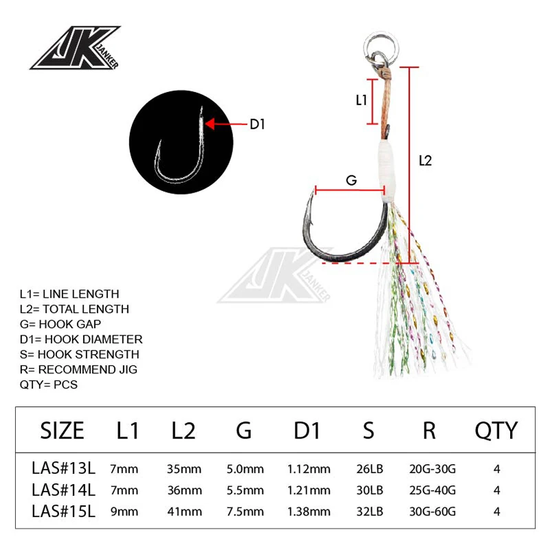 Anzuelo de Micro asistencia JK, anzuelo de acero inoxidable, cuchara de pesca para Jigging ligero, anzuelo de agua salada, 13 #, 14 #, 15 # - imagen 4