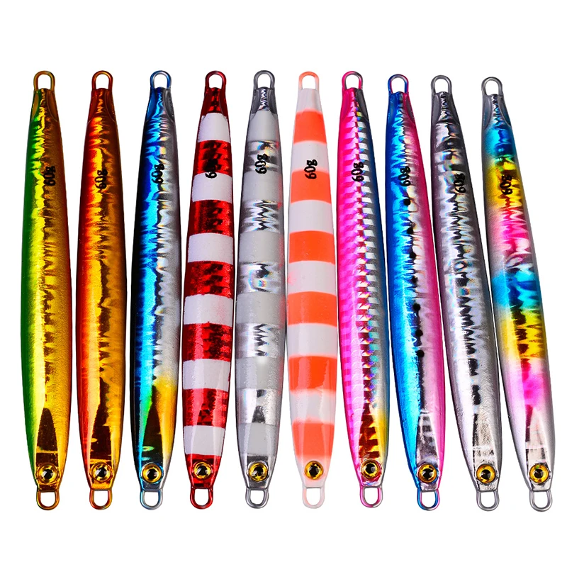 Señuelos de pesca, plantilla de Metal, aparejos de pesca de lubina, cebo de agua salada, 10-60g, señuelo de Jigging lento, cebos artificiales duros, arrastre de atún sin gancho - imagen 5