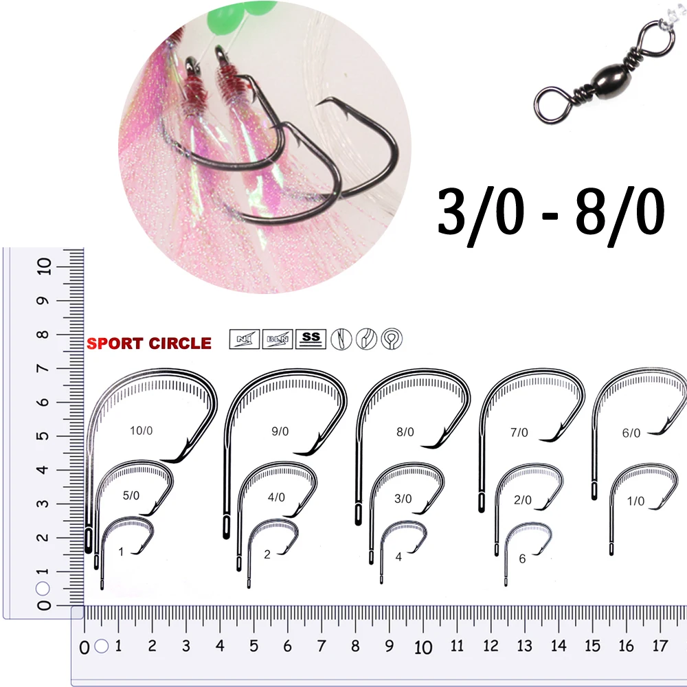 Anzuelos fuertes de 3 bolsas, aparejo de parpadeo grande, piel de pescado, Sabiki, Snapper, Snatcher, cebo de pesca de bacalao, Bule rojo y amarillo, 3/0 - 8/0 - imagen 3